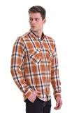 Turuncu Slim Fit Kareli 100% Pamuklu Düğmeli Yaka Uzun Kollu Casual Gömlek | XL