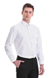 Beyaz Klasik Fit Baskılı Pamuklu Slim Yaka Uzun Kollu Klasik Gömlek | XL