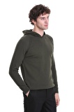 Haki Regular Fit Jakarlı Kapüşonlu Triko Kazak | S