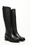 SİYAH FLOTER Gön Hakiki Deri Yuvarlak Burun Kauçuk Taban Topuklu Fermuarlı Kadın Günlük Çizme 63591