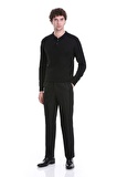 Siyah Regular Fit Düz Polo Yaka Triko Kazak | S