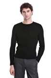 Siyah Slim Fit Fitilli Bisiklet Yaka Yünlü Triko Kazak | XL