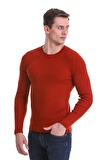 Kiremit Slim Fit Fitilli Bisiklet Yaka Yünlü Triko Kazak | L