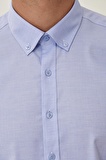 Erkek Açık Mavi Ütü Gerektirmeyen Non -ıron Slim Fit Dar Kesim %100 Pamuk Düğmeli Yaka Gömlek