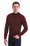Bordo Regular Fit Düz Yarım Balıkçı Yaka Yünlü Triko Kazak | S