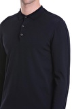 Lacivert Regular Fit Düz Polo Yaka Yünlü Triko Kazak | L