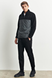 Erkek Siyah-Açık Melanj Anti-Pilling Tüylenme Yapmayan Standart Fit Dik Yaka Polar Sweatshirt