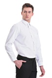 Beyaz Klasik Fit Baskılı Pamuklu Slim Yaka Uzun Kollu Klasik Gömlek | XL