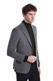Gri Slim Fit Düz Mono Yaka Casual Ceket | 48