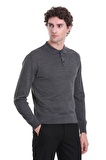 Gri Regular Fit Düz Polo Yaka Triko Kazak | M