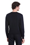 Lacivert Regular Fit Jakarlı Bisiklet Yaka Yünlü Triko Kazak | XL