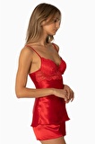 Pierre Cardin Saten Dantelli Şort Babydoll Takım 415 - Kırmızı