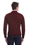 Bordo Regular Fit Düz Yarım Balıkçı Yaka Yünlü Triko Kazak | S