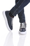 Lacivert Casual Bağcıklı Deri Sneakers | 43