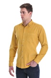 Hardal Slim Fit Düz 100% Pamuklu Düğmeli Yaka Uzun Kollu Klasik Gömlek | L