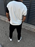Unisex Yakalı Oversize Parçalı T-Shirt - Beyaz