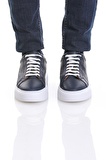 Lacivert Casual Bağcıklı Deri Sneakers | 41