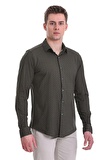 Yeşil Slim Fit Baskılı 100% Pamuklu Slim Yaka Uzun Kollu Baskılı Casual Gömlek | S