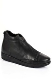 SİYAH Gön Hakiki Deri Yuvarlak Burun Fermuarlı Kadın Bot 77010