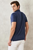Erkek Lacivert Slim Fit Dar Kesim Polo Yaka Düz Casual Tişört