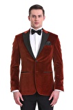 Kiremit Slim Fit Düz Sivri Yaka Kadife Klasik Smokin Damatlık | 50