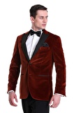 Kiremit Slim Fit Düz Sivri Yaka Kadife Klasik Smokin Damatlık | 50