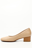 NUDE Gön Hakiki Deri Yuvarlak Burun Kısa Kalın Topuklu Kadın Ayakkabı 24100