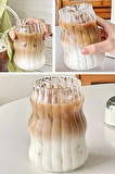 6'lı Sukabağı Latte Cam Pipetli Bardak Seti İskandinav Burgu Tarz Kahve Kokteyl Sunum Bardağı 400ml