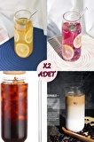 2li Bambu Kapaklı Pipetli Meşrubat Bardağı Sunum Kokteyl Cool Lime Bardak