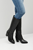 SİYAH Gön Hakiki Deri Yuvarlak Burun Topuklu Kadın Günlük Çizme 46521