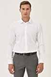 Erkek Beyaz Ütü Gerektirmeyen Non-iron Slim Fit Dar Kesim %100 Pamuk Armürlü Gömlek