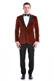 Kiremit Slim Fit Düz Sivri Yaka Kadife Klasik Smokin Damatlık | 50