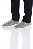 Gri Casual Bağcıksız Nubuk Deri Sneakers | 41