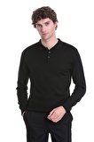 Siyah Regular Fit Düz Polo Yaka Triko Kazak | XXL