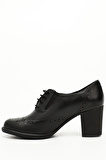 SİYAH Gön Hakiki Deri Yuvarlak Burun Kalın Orta Topuklu Kauçuk Taban Bağcıklı Kadın Ayakkabı 24040
