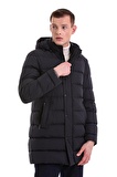 Lacivert Slim Fit Hakim Yaka Kapüşonlu Basic Kaban | M
