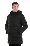Siyah Slim Fit Hakim Yaka Kapüşonlu Basic Kaban | S