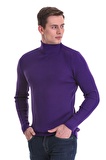 Mor Slim Fit Fitilli Balıkçı Yaka Yünlü Triko Kazak | XXL