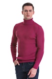 Fuşya Slim Fit Fitilli Balıkçı Yaka Yünlü Triko Kazak | XL