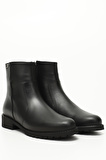 SİYAH Gön Hakiki Deri Yuvarlak Burun Topuklu Kauçuk Taban Fermuarlı Kadın Günlük Bot 47408