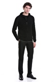 Siyah Regular Fit Jakarlı Yarım Fermuarlı Kapüşonlu Triko Kazak | XL
