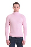 Pembe Slim Fit Fitilli Balıkçı Yaka Yünlü Triko Kazak | XXL