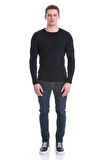 Lacivert Slim Fit Fitilli Bisiklet Yaka Yünlü Triko Kazak | S