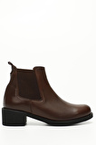 KAHVE ANTİK Gön Hakiki Deri Yuvarlak Burun Kauçuk Taban Topuklu Lastikli Kadın Günlük Bot 51421