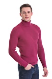 Fuşya Slim Fit Fitilli Balıkçı Yaka Yünlü Triko Kazak | XL