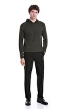 Haki Regular Fit Jakarlı Kapüşonlu Triko Kazak | XL