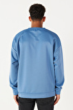 Erkek Indigo Oversize Bol Kesim Bisiklet Yaka Düz Sweatshirt