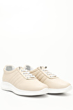 BEJ Gön Hakiki Deri Yuvarlak Burun Dolgu Taban Bağcıklı  Kadın Sneaker 42215