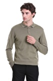 Yeşil Regular Fit Düz Polo Yaka Triko Kazak | M