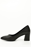 SİYAH Gön Hakiki Deri Sivri Burun Orta Kalın Topuklu Kadın Ayakkabı 24170